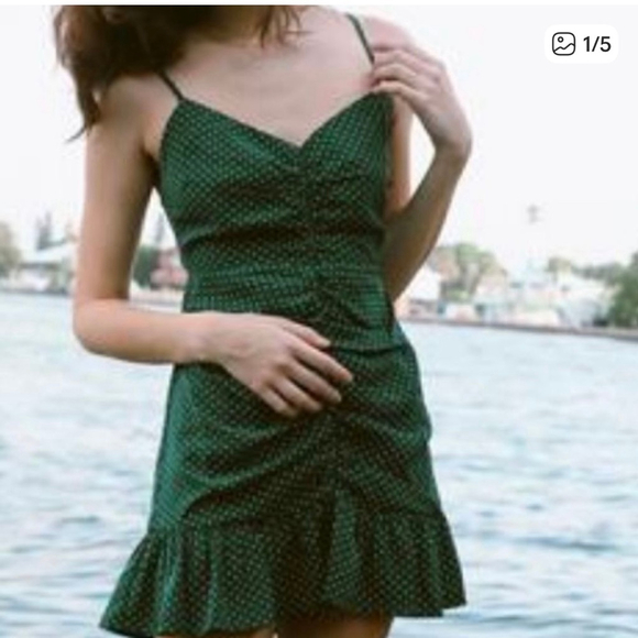 Urban Outfitters New Green Polka Dot Mini Dress S - Picture 2 of 12